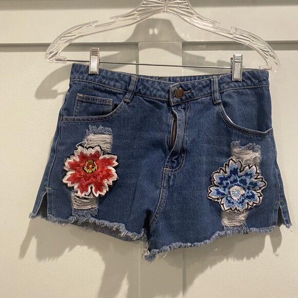 Denim Lab Cut Off Jean Shorts Womens Size M (28”) Embroidered Flowers - Picture 1 of 11